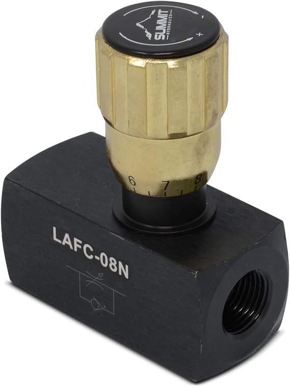 Summit Hydraulics Hydraulic In-Line Adjustable Variable Flow Control Valve w/Free Rev Flow, 1/2 NPT