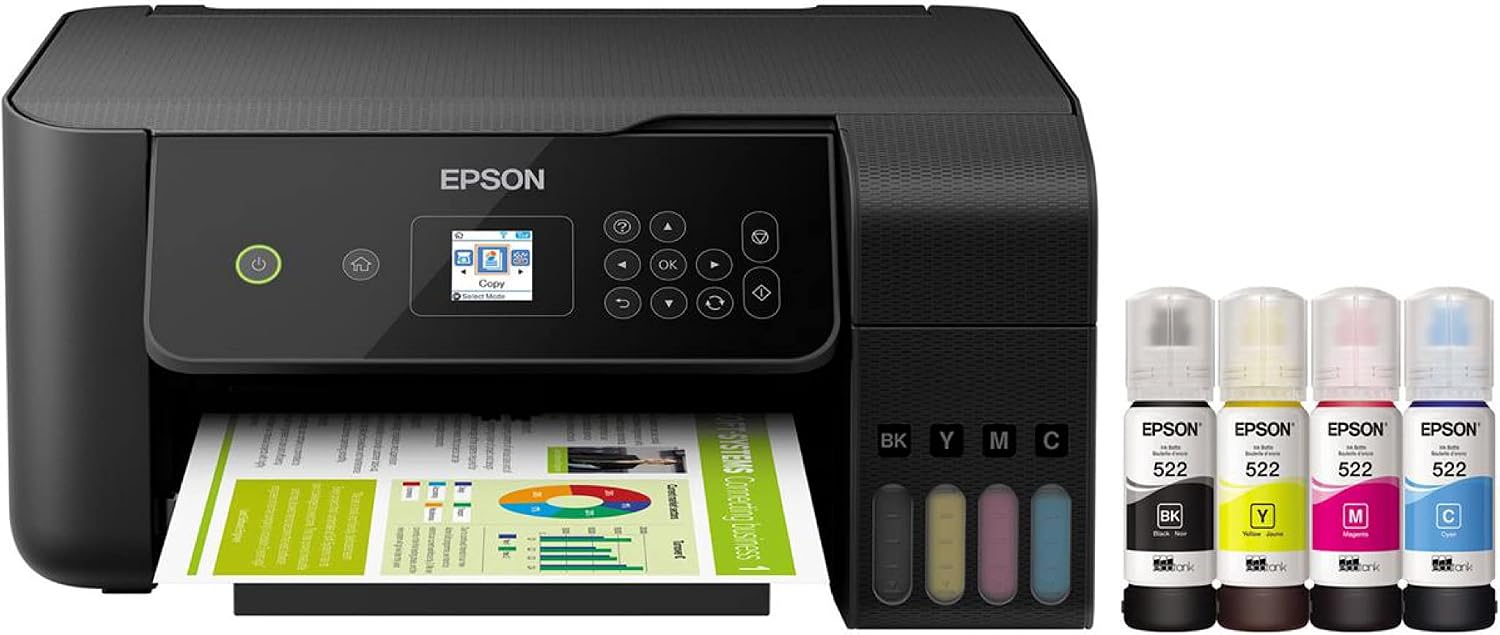 Epson EcoTank ET Series All-in-One Supertank Inkjet Printer for 1.44" Screen, High-Speed USB, Cartridge-Free Home Printing| Print Copy Scan | Wireless, Activated Print Black