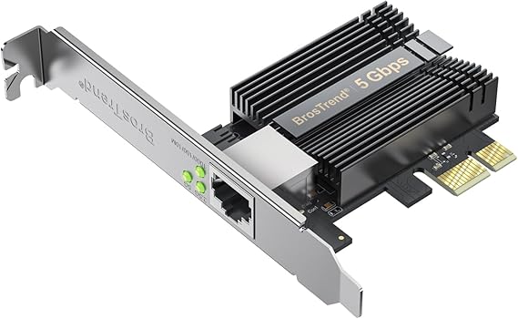 BrosTrend 5Gb PCIe Network Card, PCIe Ethernet Card with Extra Low-Profile, PCI Express Network Adapter for PC Windows 11/10 & Windows Server 2022 ONLY, PCI-e to 5 Gigabit NIC Lifetime Protection