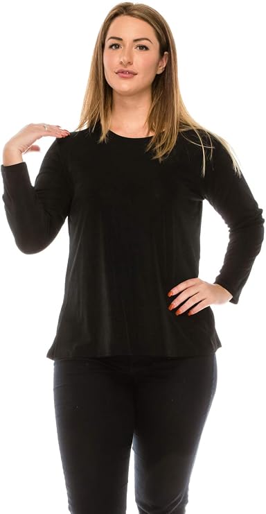 Jostar Women's Basic T Shirts - Long Sleeve Stretch Soft Round Neck Solid Top