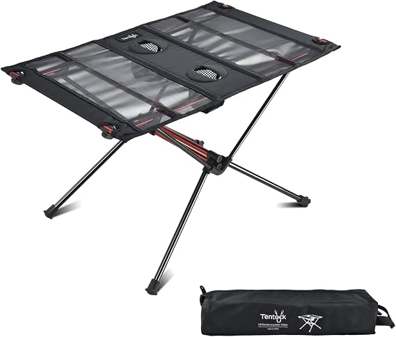 Tentock Ultralight Camping Table 23oz Portable Foldable Table with Cup Holders for Backpacking, Beach, Fishing, Picnic, Small Roll Up Design, Holds 66lbs (Folding Table)