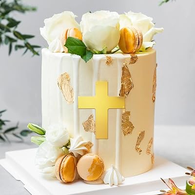 Cross Cake Topper, Acrylic Gold Mirror Holy Communion Christening Cross Cake Side Decoration Baby Shower Baptist Theme Party Decoration Props Supplies 11  8