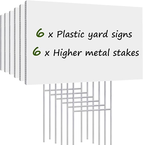 Blank Yard Signs with Stakes, Remiawy 6 Pack Lawn Signs Corrugated Plastic 17x12 Inches Custom Double Sided for Yard Sale Sign Outdoor, Garage Sale, Open House, Estate Sale, Guidepost, Birthday Party