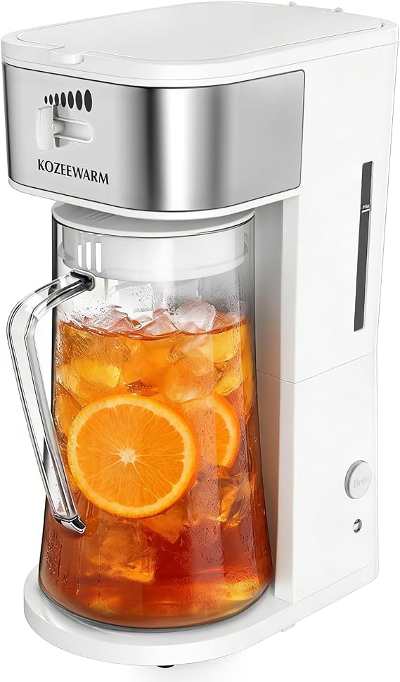 Ice Tea Maker, 3QT Large Glass Pitcher, Fast Brewing and Adjustable Extraction Speed, Electric Iced & Hot Tea Maker with Auto-Off & Manual Reset, for Loose Tea, Coffee, Fruit Infusion-White