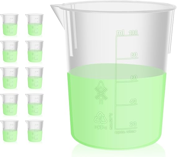 Utile 10 Pcs Plastic Beaker Set with spout of Vol.100ml, Plastic Measuring Beaker For Lab Science with Molded Graduations, 4081.0100.10
