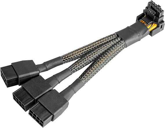 16Pin GPU Cable to 3X 8 Pin Pcie Extension - 16AWG PCIE 5.0 12VHPWR 600W 90 Degree Right Angle 16 Pin 12+4Pin Supply Adapter for RTX 4090 4080 3090TI 4070Ti Graphics Card (Type A)