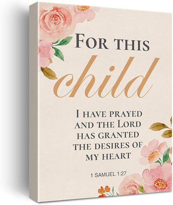 LEXSIVO Nursery Bible Verse Print Canvas Wall Art Home Decor for This Child I Have Prayed Painting 12x15 Canvas Poster Framed Ready to Hang New Baby Gift