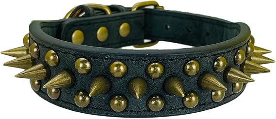 Fashion Studded Black Dog Collar Puppy Collar with Retro Rivet for Small Dogs Medium Dogs Large Dogs - Black - XS