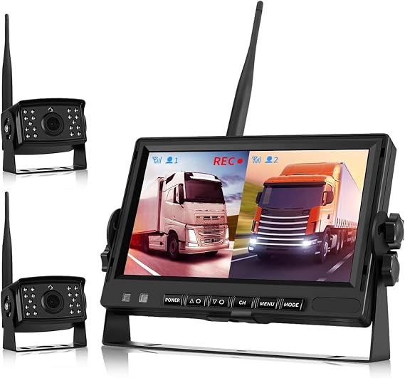 Backup Camera for Truck, Wireless Digital Backup Camera System Trailer 12 Volt Wireless Camera Kit 7 Inch Monitor DVR AHD Video Recording (Rear & Front View Camera) for RV Camper Van 12V-24V