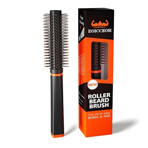 Round Beard Brush, Superior Grooming Tool for Styling Hair or Beard for Men, Round Bristle Heat-Resistant Curling Comb for Blow Drying, The Better Brush for All Hair Beard or Curls Types