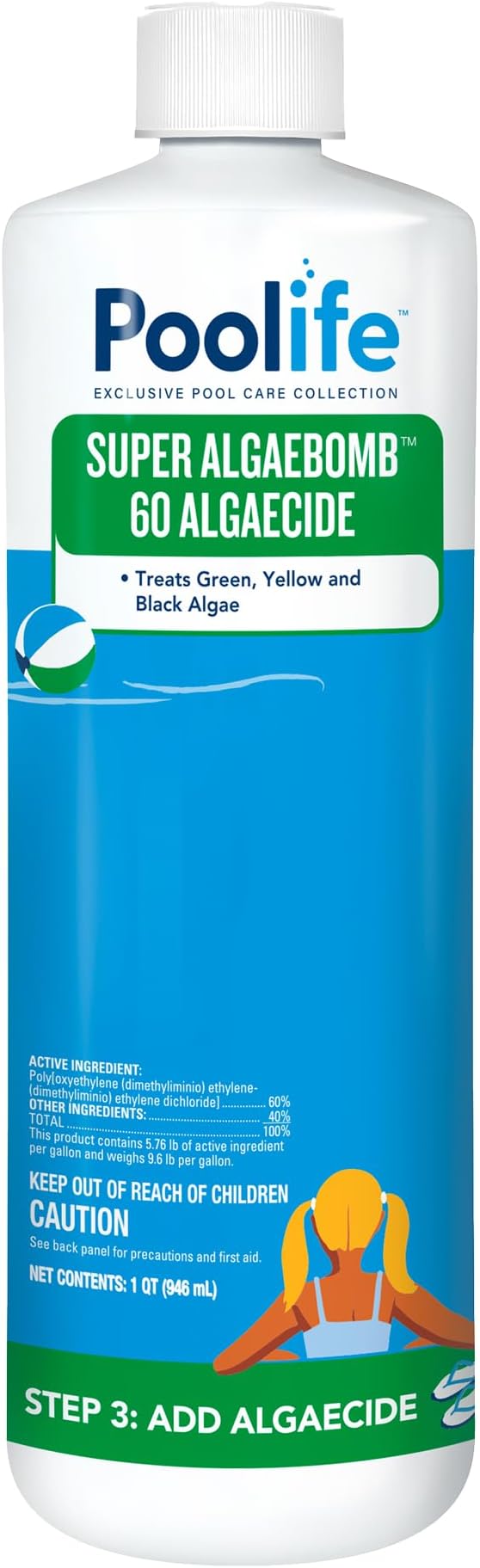 Poolife Super AlgaeBomb 60 Algaecide 1 Qt - Powerful Pool Algae Control Treatment - Fast-Acting Non-Foaming Formula - Kills & Prevents Green, Black & Mustard Algae - for Pools, Spas & Fountains