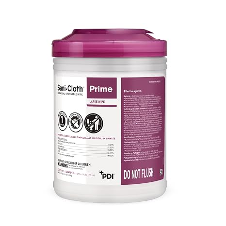 Sani-Cloth Prime Germicidal Wipe, Hospital Disinfection, 1-Minute Contact Time, Quat Alcohol, Durable Large 6" x 6.75" Wipes, 160/Canister
