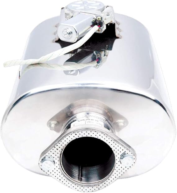 VMK11-300 Universal Tunable VAREX Muffler, Oval Body 6" X 10", 15" Body Length, Center-In/Center-Out, 3" Flanged Inlet, 3" Single Wall Tip; Polished 304 Stainless Steel