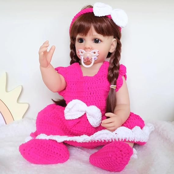 YIHANGG 55cm Reborn Babies Full Silicone Body Girl 22 inch Reborn Toddler Brown Hair Realistic Newborn Doll Birthday