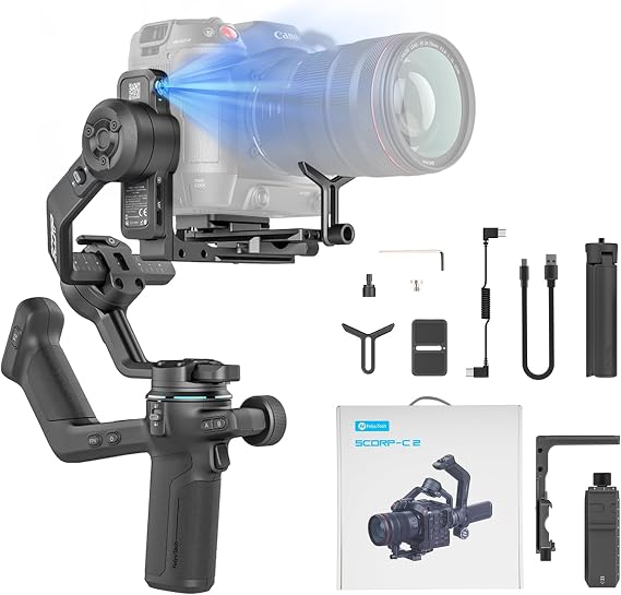 FeiyuTech SCORP-C2 Camera Gimbal Stabilizer, 3-Axis Professional Video Stabilizer with Built-in AI Tracking, 7.72lb Payload for DSLR & Mirrorless Sony A7IV Canon R5 Nikon, Native Vertical Shooting
