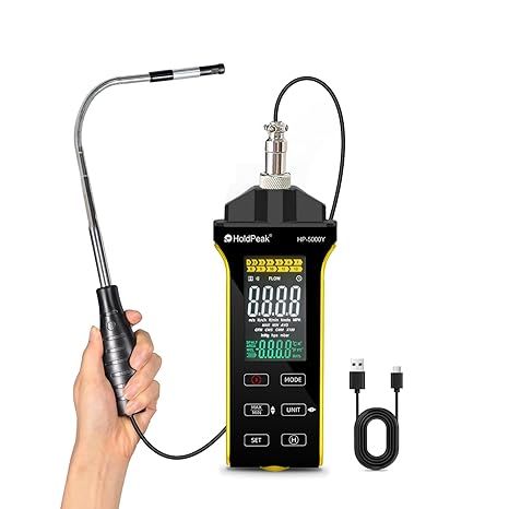 Precision Hot-Wire Anemometer, Thermal Anemometer for HVAC | Digital Wind Speed Meter, CFM/CMM Airflow, Air Velocity & Temperature with Telescopic Probe, Backlit LCD, USB Charging