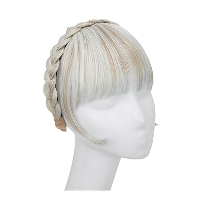 Bangs Hair Synthetic Headband Bangs Extension Fake Hair Blunt Fringe with Long Sides for Women Natural False Black Brown Blonde Bang Bangs Hair ClipCold Blonde