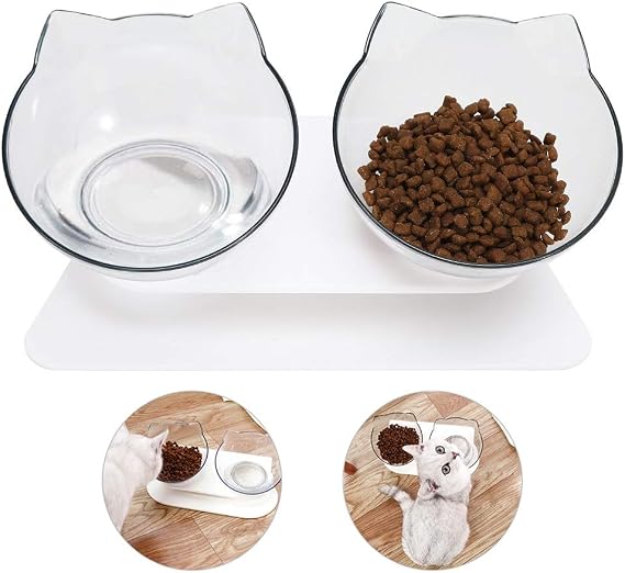 Petlex Gravity Food & Water Bowl for Cats Elevated Cat Bowls, Double Cat Food and Water Bowls, 15Tilted Raised Bowls for Cats/Dogs
