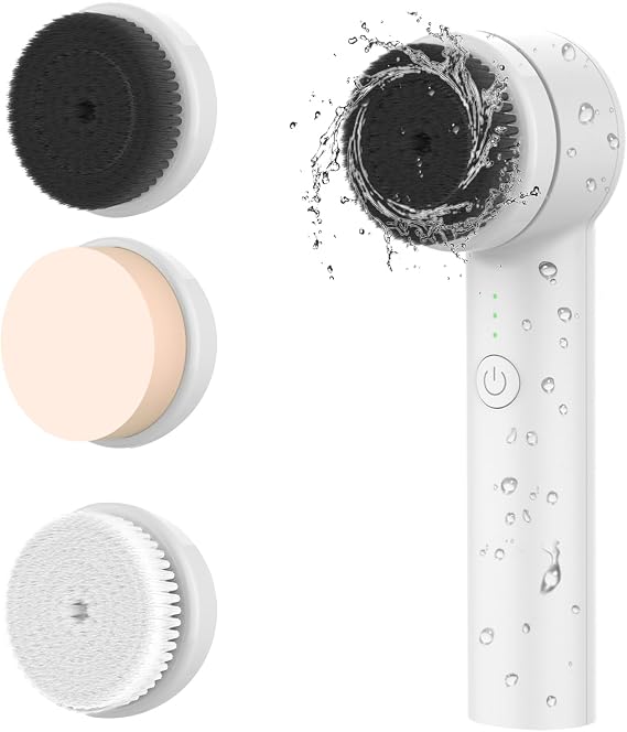 Facial Cleansing Brush, Electric Face Brush Exfoliator with 3 Heads, Spin Face Scrubber for Home Travel Daily Cleansing, Exfoliating Face Wash Brush for Men Women Girls