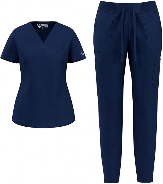 Stretch Skinny Scrubs Set for Women, V-Neck Scrubs Top & Skinny Pants with 5 Pockets, Medical Uniforms for Women JYC310
