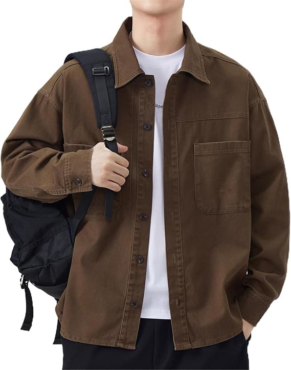 Men's Shirt Long Sleeve Spring Autumn American Casual Workwear Jacket Top Outerwear