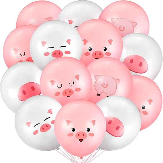 50 Pcs Pig Farm Animal Balloons 12 Inch Pig Print Latex Piggy Pink Birthday Party Decorations Cute Kids Balloons for Farmhouse Pink Farm Themed Birthday Baby Shower Party Supplies