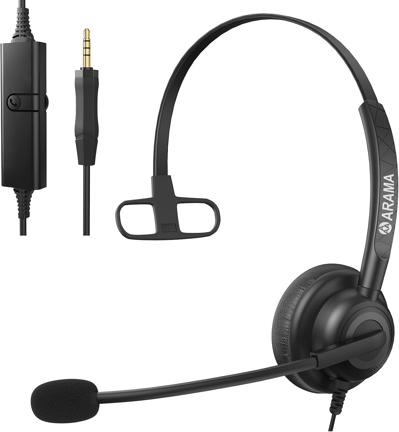 Arama Cell Phone Headset with Microphone Noise Cancelling, 3.5mm Headset for iPhone Samsung Android Mobile Phone PC, Wired Computer Headsets for Work Classroom Home Office Call Center A600MP