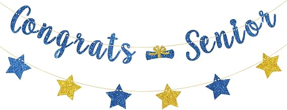 Senior Banner Congrats Senior Sign High School College Senior Graduation Party Decorations Blue Glitter Congratulations Graduation Party Supplies