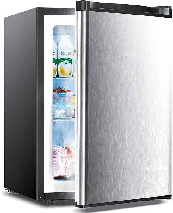 Electactic 2.1 Cu.ft Small Freezer, Mini Upright Freezer, Silver | 7 Adjustable Thermostat, Removable Shelves, Reversible Single Door, for Bedroom/Home/Dorms/Apartment