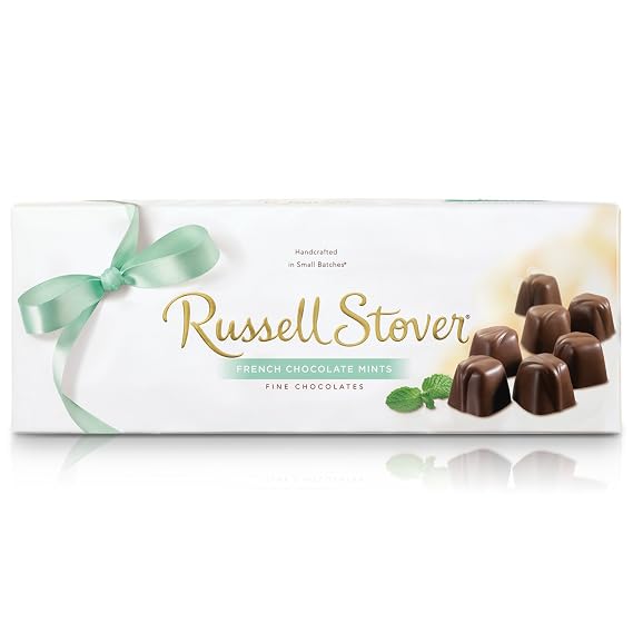 Russell Stover French Chocolate Mints Box 10 Ounce Russell Stover Candy, French Mint Chocolate Candy Box; Melt in Your Mouth French Mint Covered in a Rich Chocolate Candy Gift Box