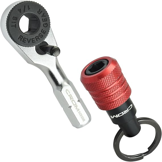 CROM EDC Mini Ratchet Wrench 1/4-Inch Hex End Multitool Accessory with Bit Holder, Compatible with other 1/4 drivers (Ratchet w/Bit Holder)
