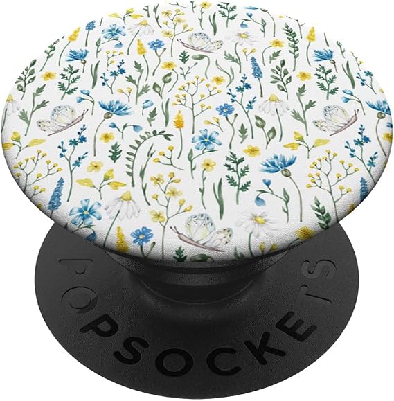 Blue & Yellow Daisy Wildflower Butterfly Meadow Botanical PopSockets Standard PopGrip