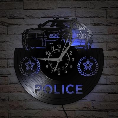 TIMEGLOW 12 Inch Police Car Wall Clock 7 Color Changing, Police Officer Vinyl Wall Clock Police Badge LED Clock Police Decor for Office Police Department Police Station Policeman Retirement Gift