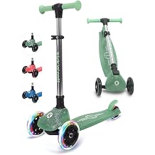 Kicknroll Kids Scooter Light Up 3 Wheel Toddler Kick Scooters with Jelly Glitter Anti-Slip Deck and LED Wheels, 4 Adjustable Heights, Foldable, Lean-to-Steer Design for Girls & Boys 3-12 Max 110 Lbs
