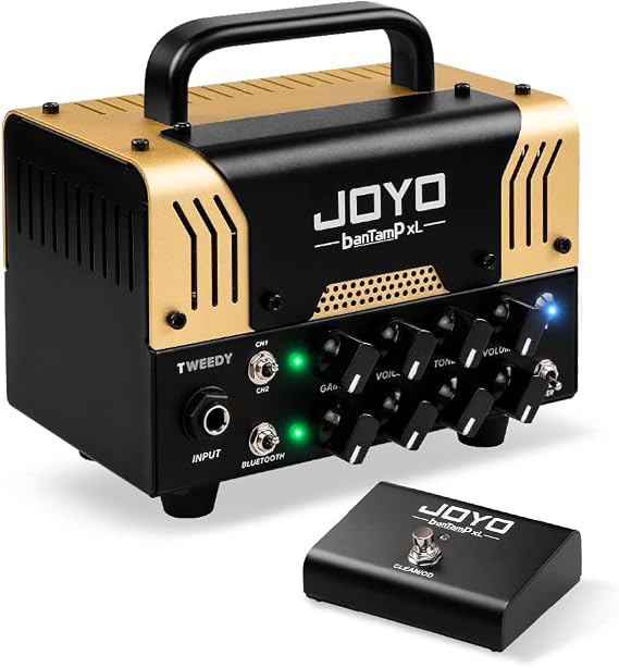 JOYO 20W Guitar Amp Head Dual Channel Hybrid Tube Preamp with 12AX7, Voice Mid Control, FX Loop, Bluetooth Streaming & Headphone Out, Require External 8 Speaker Cab (Tweedy)