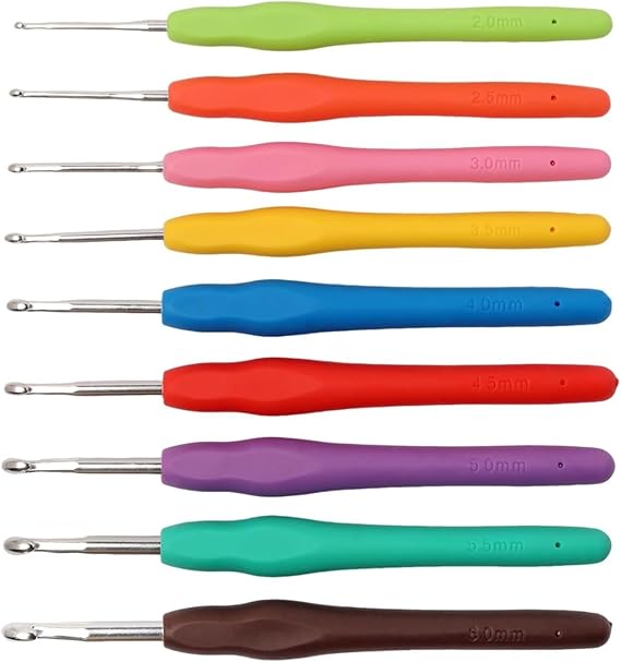 Crochet Hooks Set, 9 Pcs Crochet Kits for Beginners Adults, Ergonomic Soft Grip Handles, Smooth Knitting Needles Kit for Arthritic Hands, Crochet Needle Best for Women(2mm to 6mm Crochet Hook)