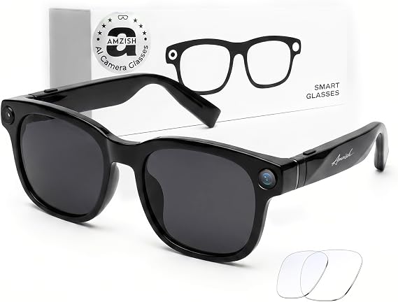 AI Smart Glasses with Camera, 8MP HD Bluetooth Camera Glasses for Women Men | 1080P Video Recording Sunglasses, Real Time Translation, Voice Assistant, Open Earbuds, Travel, Work, Vlog