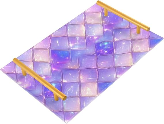 Purple Dragon Scales Sparkling Decorative Service Tray with Handles Trays for Coffee Table for Jewelry Perfume for Bed Serving bandeja Blanca para servir