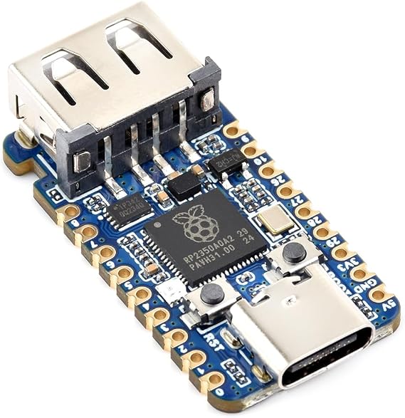 Waveshare RP2350A USB Mini Development Board, Based On Raspberry Pi RP2350A Dual-core & Dual-Architecture Microcontroller, 150MHz Operating Frequency Castellated module, Suitable for SMD