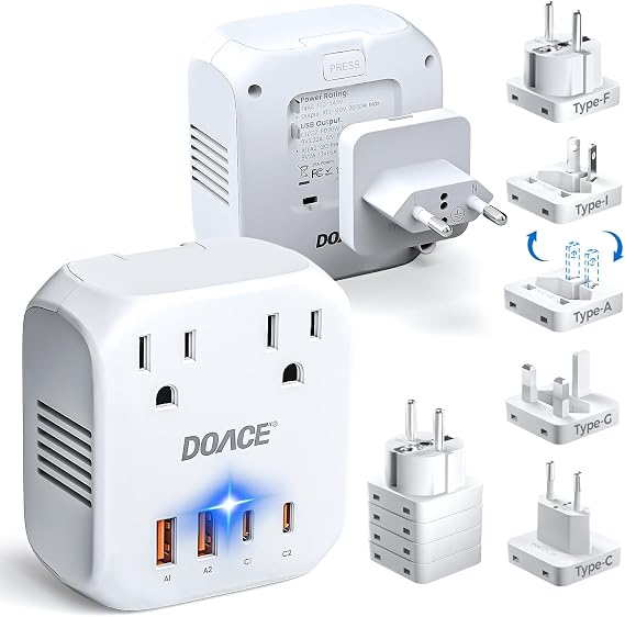 Upgraded 2000W Voltage Converter US to Europe for Hair Dryer - 220V to 110V Converter for European Travel, Power Converter Adapter Combo with 2 PD/QC & UK/AU/US/IT/European Travel Plug Adapters