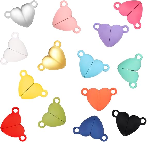 Gjinxi 14Pairs Cute Heart Buckle Strong Adhesive Force Clasps and Closures Clasp for Necklaces, Necklace Clasps for Jewelry Making Couples Friendship Bracelets Necklaces Jump Rings Keychain DIY Crafts