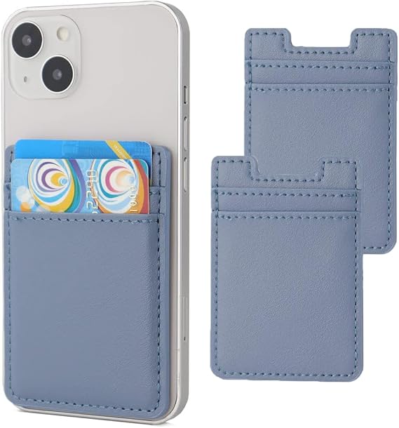 Fulgamo 2Pack Phone Card Holder,Leather Phone Wallet Adhesive Stick On Credit Card Pocket for Back of Phone Case iPhone and Android-Blue