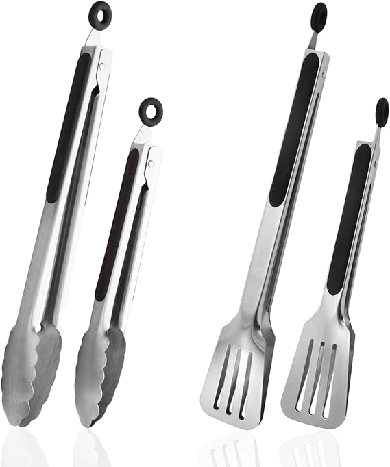 Kitchen Tongs for Cooking, Stainless Steel Salad Tongs for Serving Food Grilling with Locking Ring, Set of 4-9 inch and 12 inch