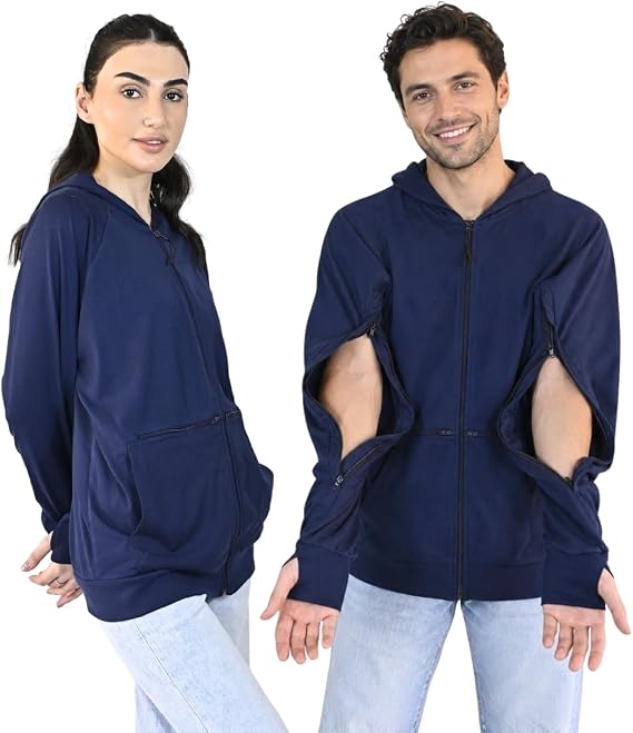 Inspired Comfortsユニセックス透析&IVアクセスパーカー – デュアルアームジッパー、サムホールスリーブ&ポケット