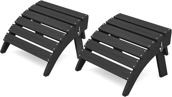 Folding Adirondack Ottomans Set of 2 for Adirondack Chair, Black