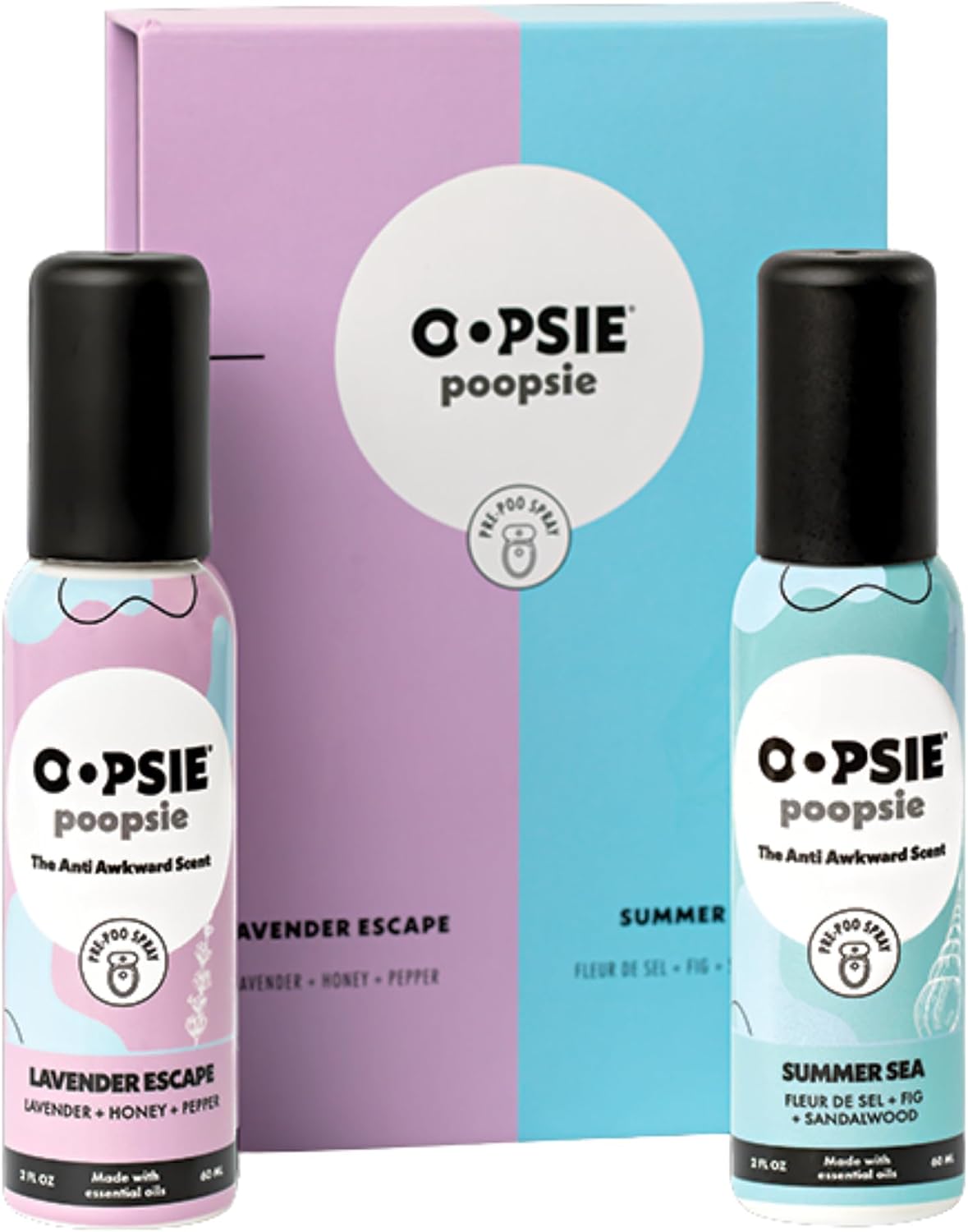 Pre GO toilet spray, discreet &amp; portable original Pre-poo spray to use on the go. Assorted scents Lavender ScapeSummer Sea Toilet Odor Eliminator 2oz bottle Gift Set 2 pack