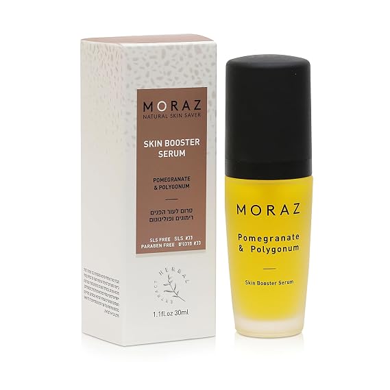 Moraz Skin Booster Vitamin C Face Serum with Pomegranate Extract, Polygonum, Myrtle, Mugwort, Jojoba Oil & Vitamin E SLS & Paraben Free Anti Aging Serum Antioxidant Glow Serum for Face, 1.1 Fl Oz