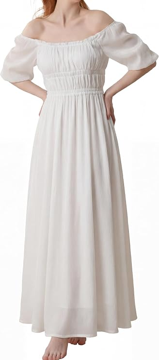 YESSA White Renaissance Dress Women Peasant Dress Medieval Dress for Women Ren Faire Costume Lace-Up Flowy Fairy Dress