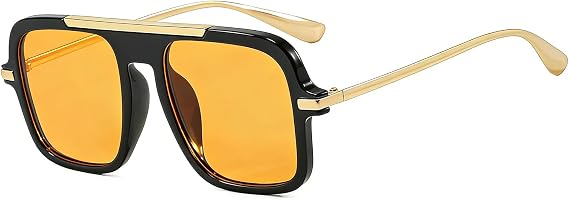 Onrtry Retro Square Aviator Sunglasses for Women Men Big Frame Sun Shades | 70S 80S 90S Vintage Oversized Metal Frame Shades UV400 Protection