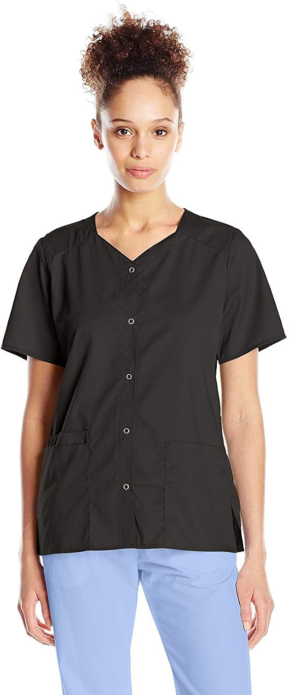 WINK WonderWORK Women's Short Sleeve Snap Front Scrub Top